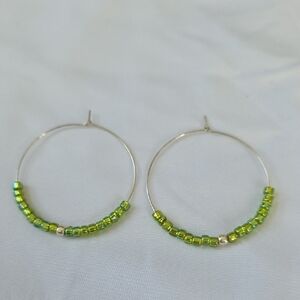 Lime Green Beaded Hoop Earrings